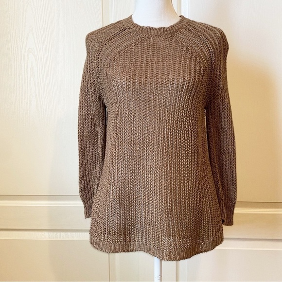 J Crew Tan Open Weave Relaxed Fit Linen Beach Sweater Size XSmall - Picture 3 of 13